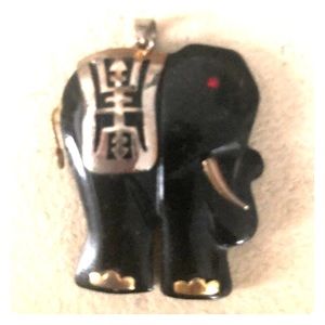 Black jade elephant slider for necklace